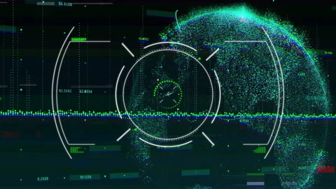 Animation of digital globe with futuristic data visualization elements on Stock Footage 304010543
