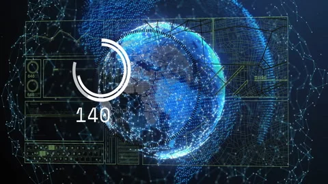 Animation of digital globe with futuristic interface elements and data Stock Footage 303609140