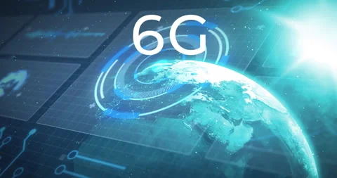 Animation of digital globe with futuristic interface elements for 6G technology Stock Footage 304095475