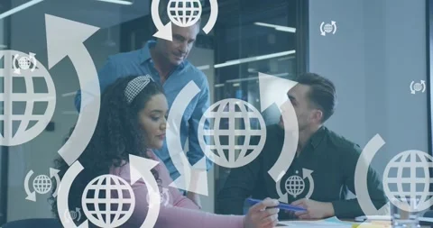 Animation of digital globe icons with da... | Stock Video | Pond5