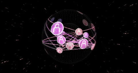 Animation of digital globe with interconnected nodes in pink and purple elements Stock Footage 304855986