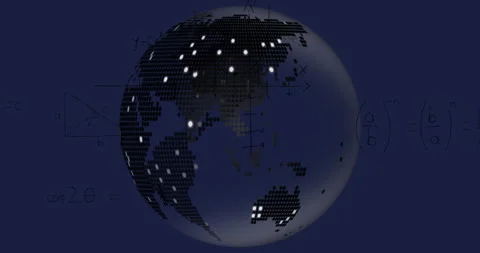 Animation of digital globe with mathematical equations on dark blue background Stock Footage 305292756