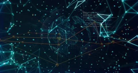 Animation of digital globe with network connections and data points in design Stock Footage 303527561
