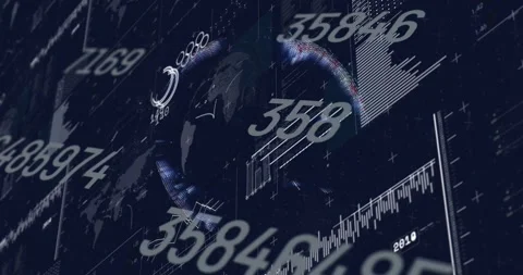 Animation of digital globe with numbers and data visualization in school context Vidéo 330414102
