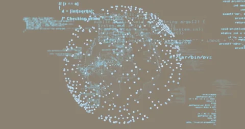 Animation of digital globe with programming code and data points on brown Stock Footage 303421881