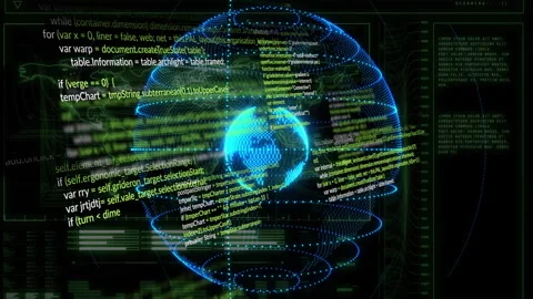 Animation of digital globe with programming code and data visualization elements Stock Footage 304769430