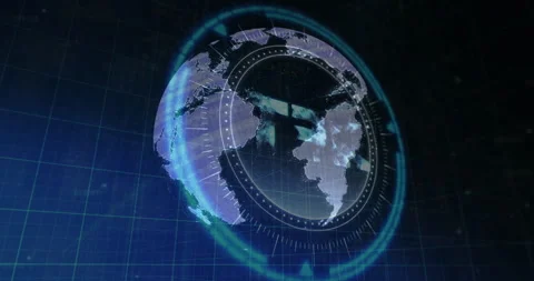 Animation of digital globe with rotating continents and data visualization Stock Footage 304646114