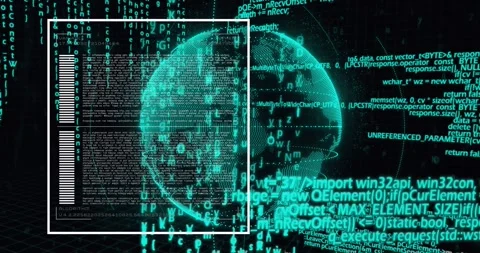 Animation of digital globe rotating with moving computer programming language 動画素材 326190155