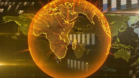 Animation of digital globe rotating over bar graph, programming codes and world Video stock 327448297