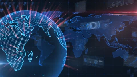 Animation of digital globe rotating over moving programming codes and 스톡 동영상 329413443