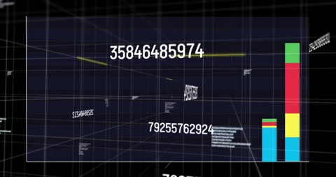 Animation of digital grid with floating numbers showing complex data processing Stock Footage 303460365