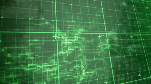 Animation of digital grid with green lines forming abstract world map pattern Stock Footage 304843647