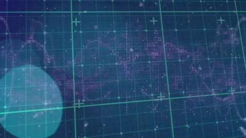 Animation of digital grid overlaying abstract data visualization on blue Stock Footage 304839104