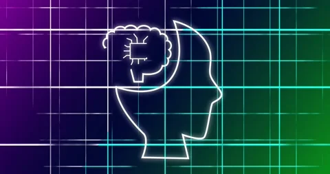 Animation of digital head with brain and ai text over binary coding Stock Footage 239479060