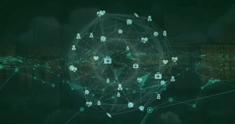Animation of digital heart shape and computer icons interconnecting with lines Stock Footage 328357201