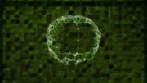 Animation of digital human brain with circles and technical glitch over abstract Stock Footage 330586583