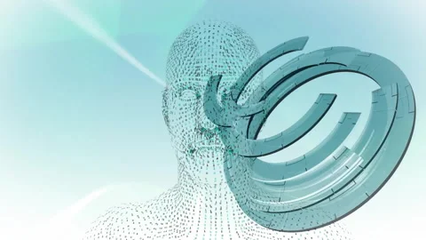 Animation of digital human head with binary code and abstract circular elements Stock Footage 304075458