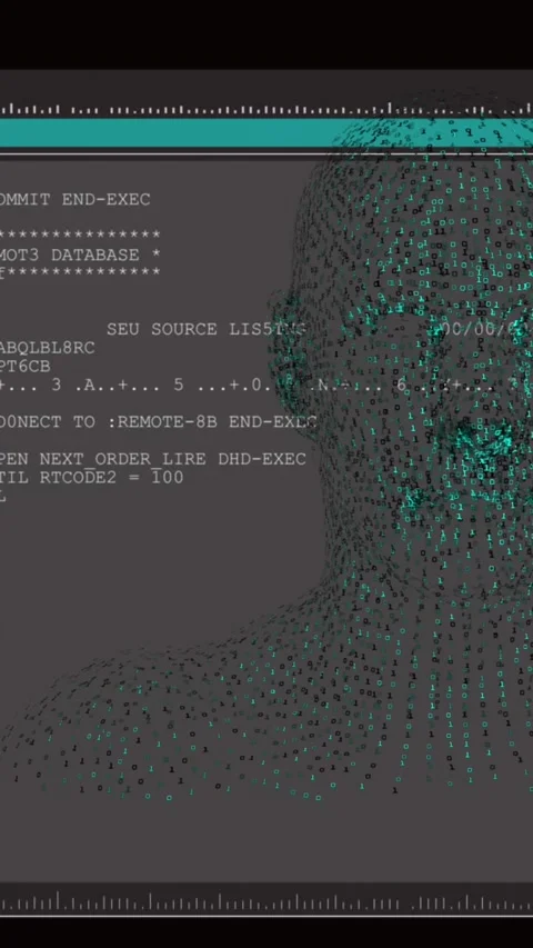 Animation of digital human over data processing on black background Stock Footage 323911077