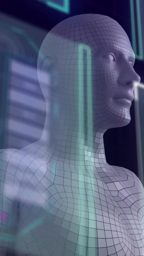 Animation of digital human over data processing on black background Stock Footage 343497975