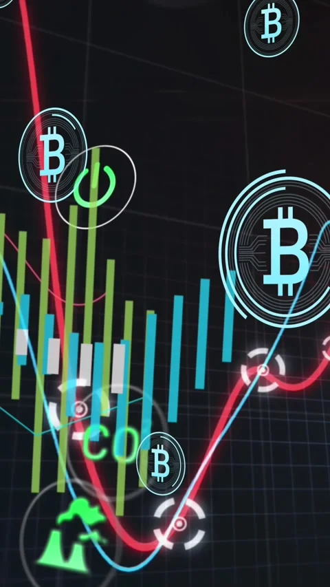Animation of digital icons and bitcoin symbols against data processing on black Stock Footage 343996301