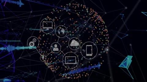 Animation of digital icons and data points forming global connectivity concept Stock Footage 304853829