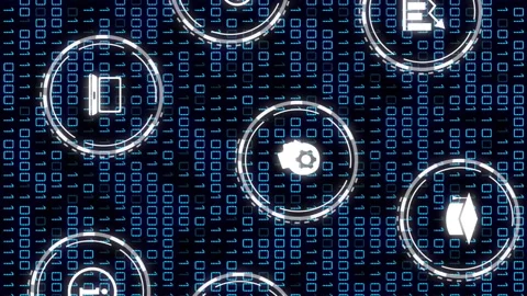Animation of digital icons and data processing with binary coding Stock Footage 312487568