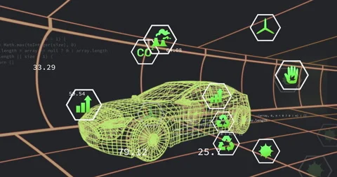 Animation of digital icons and data processing over 3d car model against tunnel Stock Footage 315730837