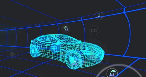 Animation of digital icons and data processing over 3d car model against tunnel Stock Footage 315730839