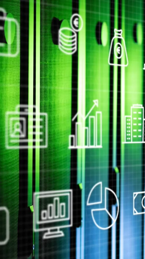 Animation of digital icons and data processing over computer servers Stock Footage 321441367