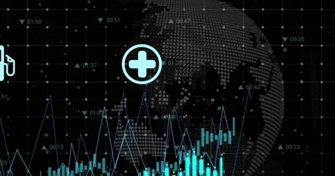 Animation of digital icons and data processing over grid network against Stock Footage 328712513
