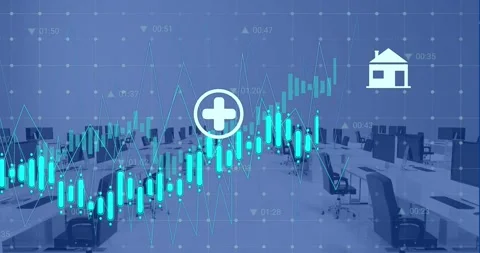 Animation of digital icons and data processing over grid network against empty Stock Footage 329988986