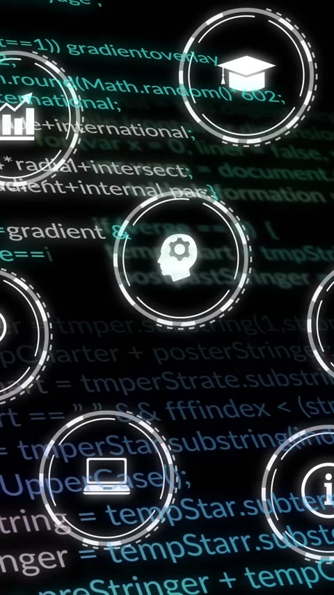 Animation of digital icons and data processing over black background Stock Footage 343615825