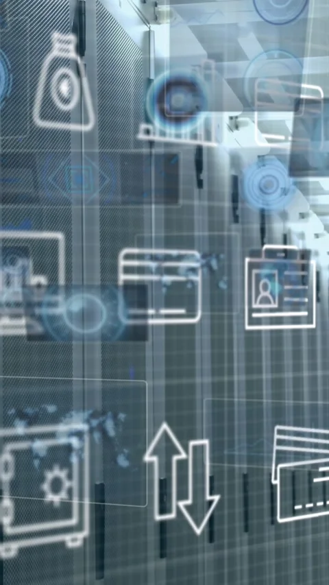 Animation of digital icons and data processing over caucasian male engineer Stock Footage 343644332