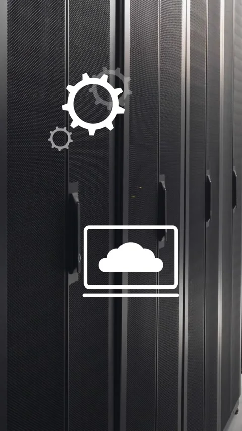 Animation of digital icons and data processing over computer servers Stock Footage 343867819