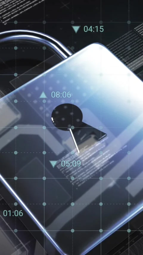 Animation of digital icons and data processing over security padlock icon Stock Footage 343996271
