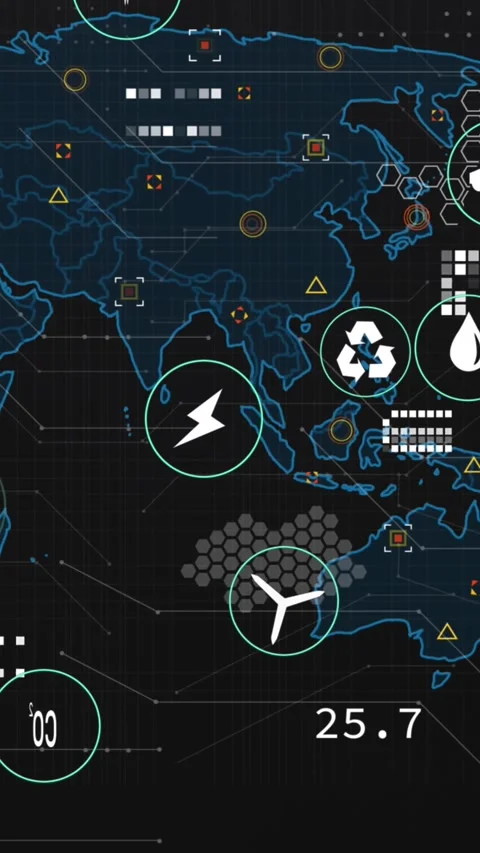 Animation of digital icons and data processing over world map against black Stock Footage 344693334