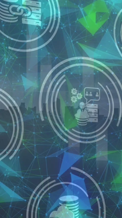 Animation of digital icons and globe of plexus networks spinning against Stock Footage 342996354