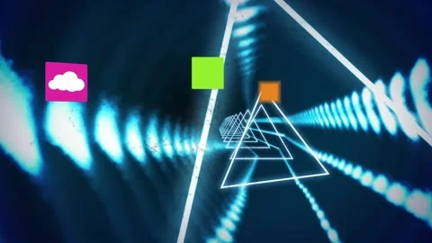 Animation of digital icons and network of connections against triangular shapes Stock Footage 327713033