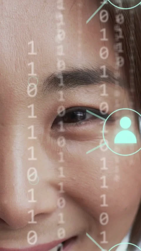 Animation of digital icons, binary coding data processing over asian Stock Footage 323780592