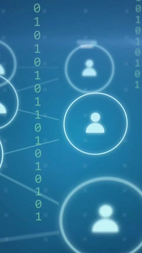 Animation of digital icons, binary coding and data processing Video stock 342642987