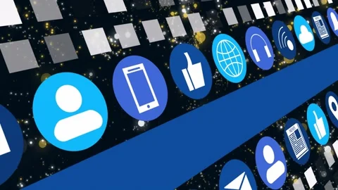 Animation of digital icons for communication and technology on sparkling Stock Footage 329980095