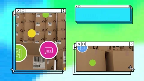 Animation of digital icons, data processing and stacks of cardboard boxes Stock Footage 165769957