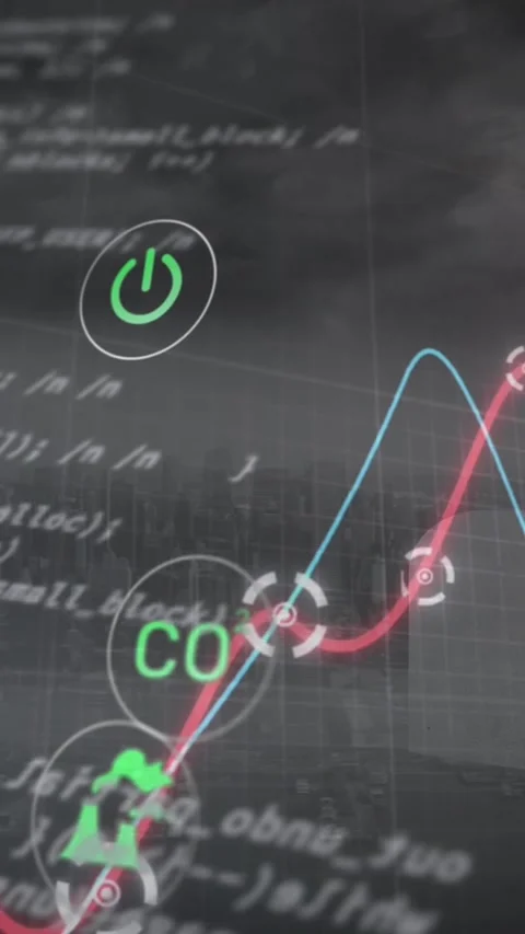 Animation of digital icons, data processing and glowing graphs against aerial Stock Footage 344012044