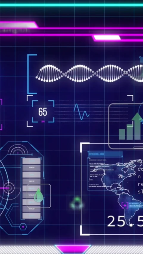 Animation of digital icons over interface with data processing against blue Stock Footage 344765870