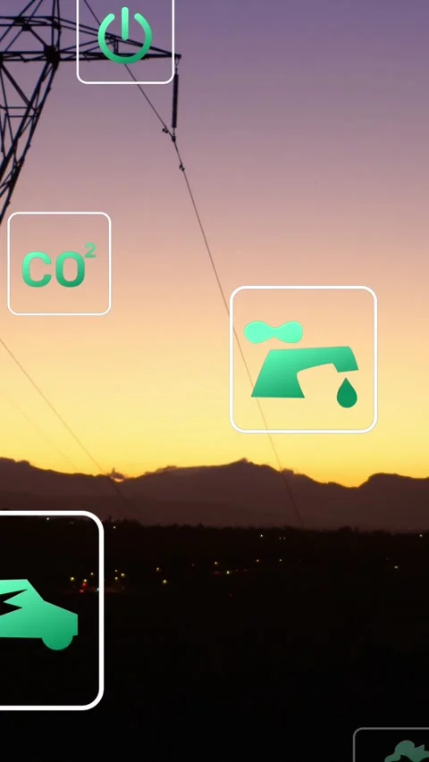 Animation of digital icons over power lines Stock Footage 342097743