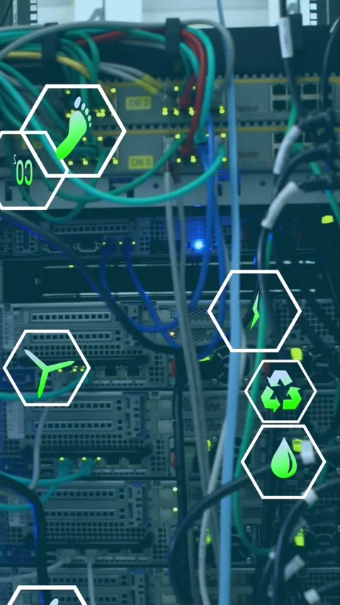 Animation of digital icons over servers Stock Footage 342097748