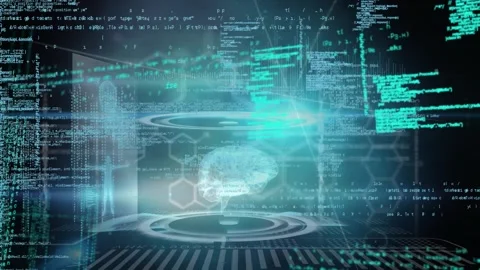 Animation of digital infographic interface with digital brain, programming data Video stock 328082677