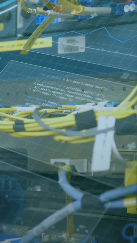 Animation of digital interface and data processing over server room Stock Footage 344765612