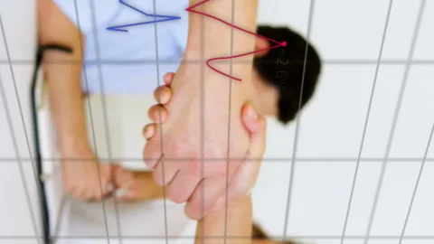 Animation of digital interface and financial data processing over caucasian Stockbeeldmateriaal 313116447