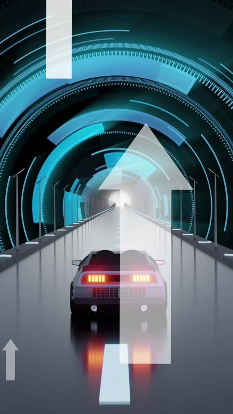 Animation of digital interface with arrows over car driving Stock Footage 323782917